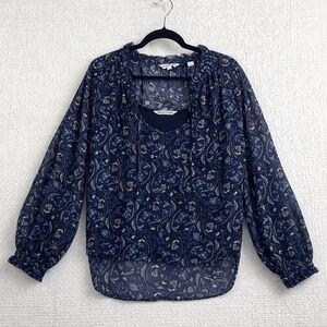 Veronica Beard Floral‎ Chiffon Blouse Cami Set Navy Blue Size 8